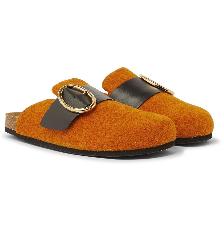 Photo: JW Anderson - Leather-Trimmed Felt Backless Loafers - Orange