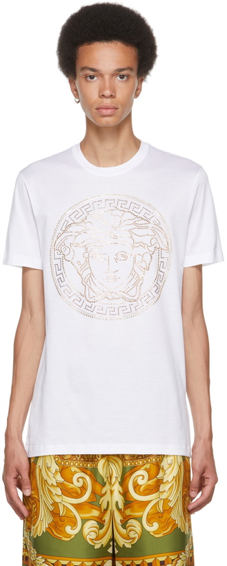 Photo: Versace White Embellished Medusa T-Shirt