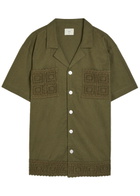 Che Inigo Crochet-trim Cotton and Linen-blend Shirt Dark Green