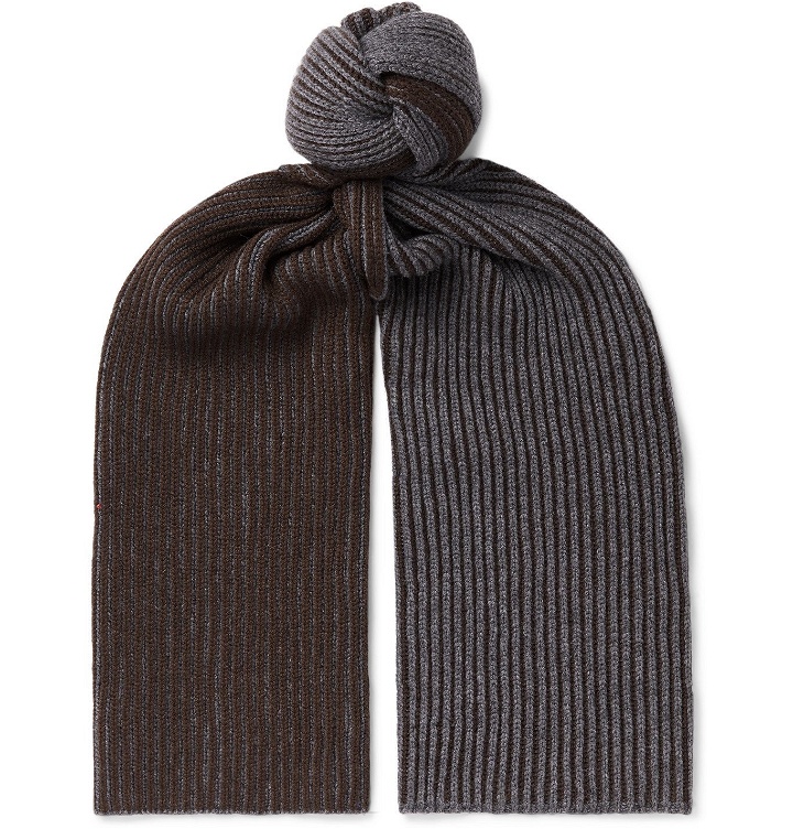 Photo: Johnstons of Elgin - Two-Tone Ribbed Cashmere Scarf - Brown