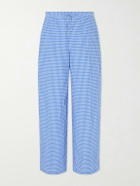 LOEWE - Paula's Ibiza Straight-Leg Anagram-Embroidered Checked Cotton-Poplin Trousers - Blue