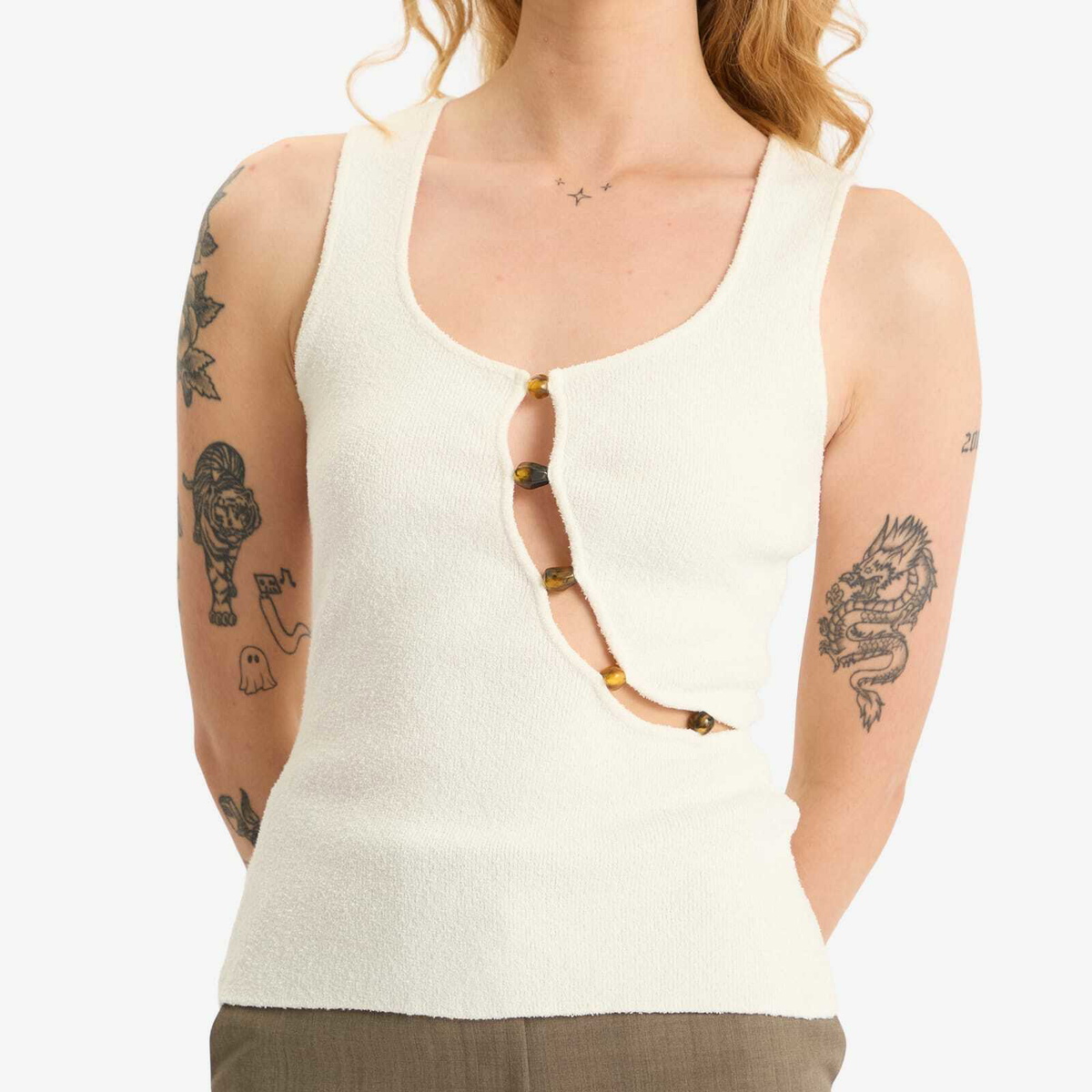 SIR. Women's Chiara Beaded Tank Top in Ivory