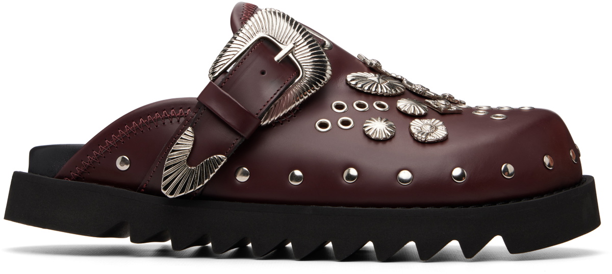 Toga Virilis SSENSE Exclusive Burgundy Eyelet Metal Sabot Slip-on Loafers