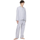 Tekla White & Blue Poplin Long-Sleeved Pyjama Shirt
