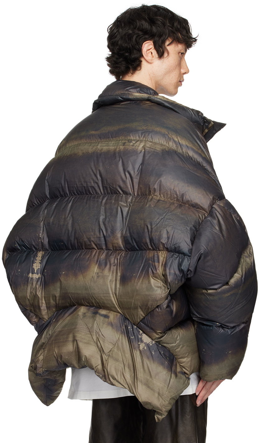 Feng Chen Wang Brown & Green Pankou Knot Down Jacket Feng Chen Wang