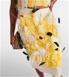 Xu Zhi Feather-trimmed silk midi skirt