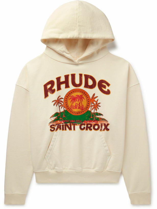 Photo: Rhude - Saint Croix Logo-Print Cotton-Jersey Hoodie - White