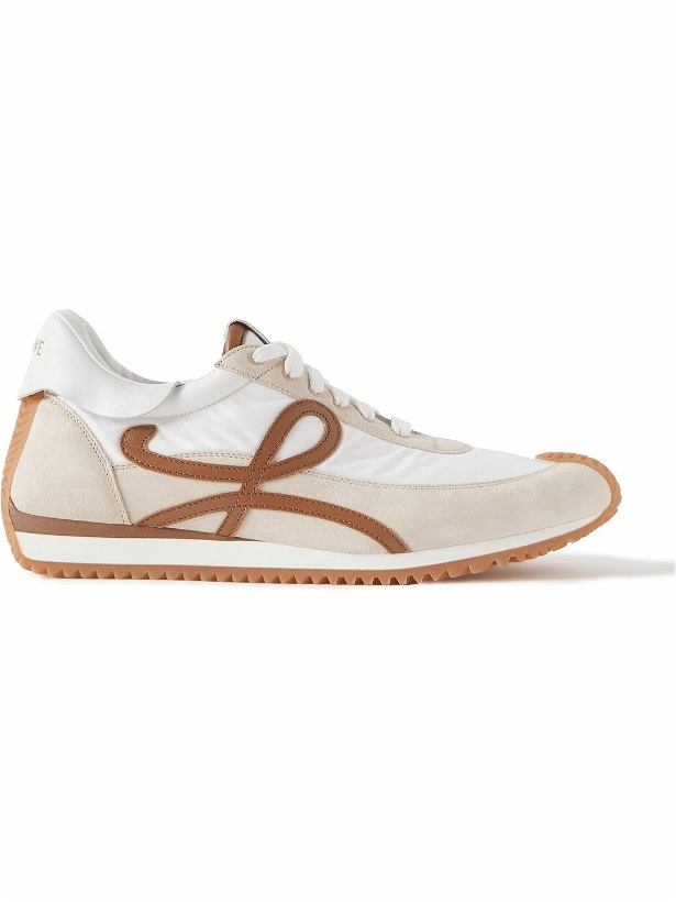 Photo: LOEWE - Paula's Ibiza Flow Runner Leather-Trimmed Suede and Shell Sneakers - Neutrals