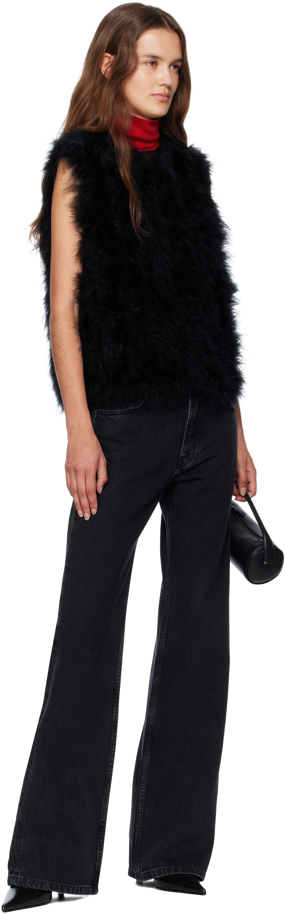 Yves Salomon Black Cropped Feather Vest