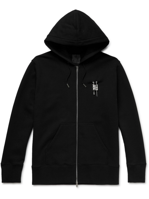 Photo: GIVENCHY - Embellished Cotton-Jersey Zip-Up Hoodie - Black - XS