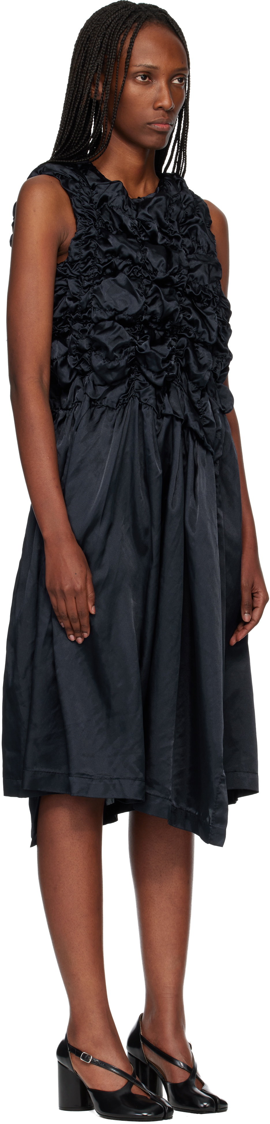 Comme des Garçons Comme des Garçons Navy Satin Thin Garment Dyed Midi Dress