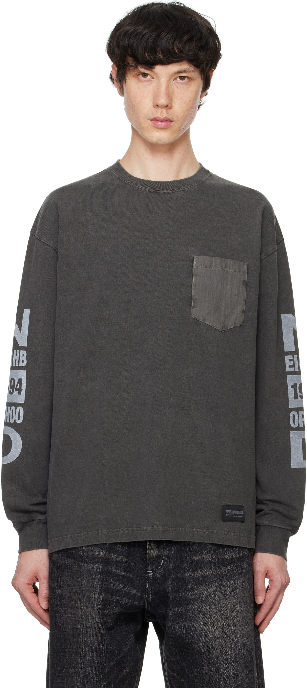 Neighborhood Gray Pigment-Dyed Crewneck LS T-shirt Neighborhood