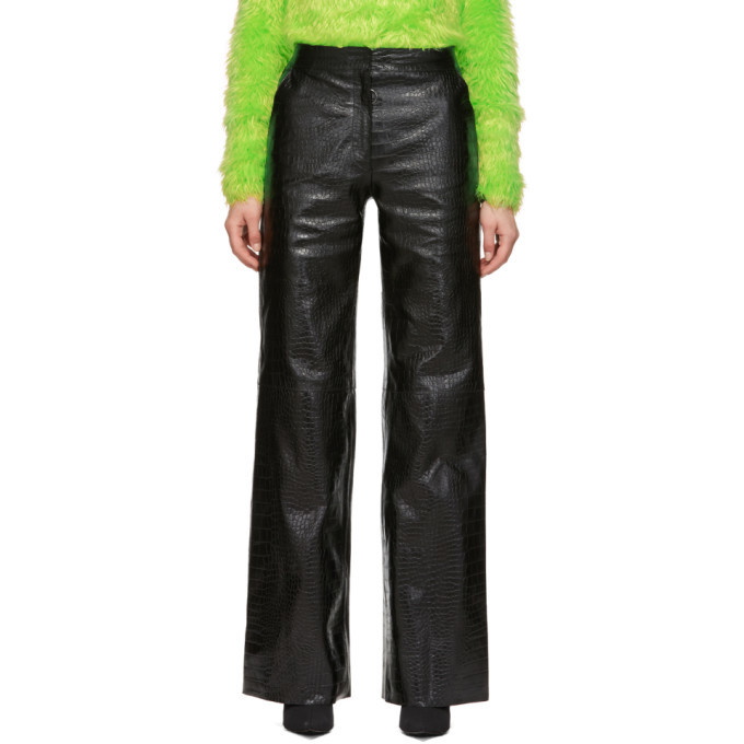 Photo: Off-White Black Croc Leather Wide Pants
