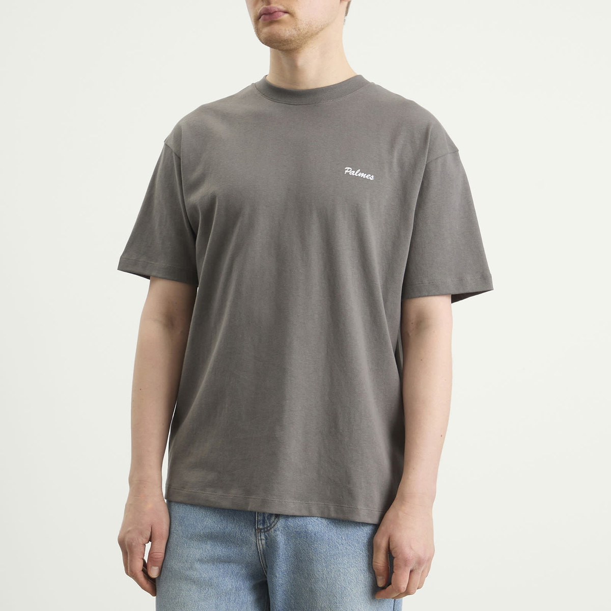 Palmes Men's Logo Stitch T-Shirt in Charcoal