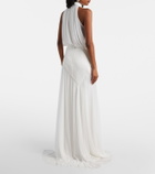 David Koma Draped floral-appliqué gown