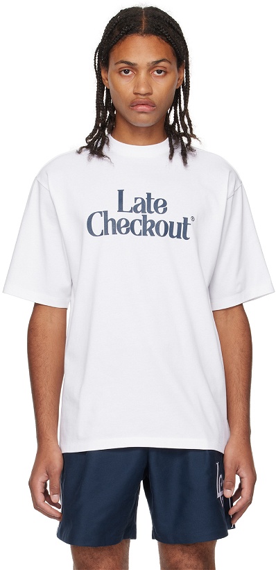 Photo: Late Checkout White Crewneck T-Shirt