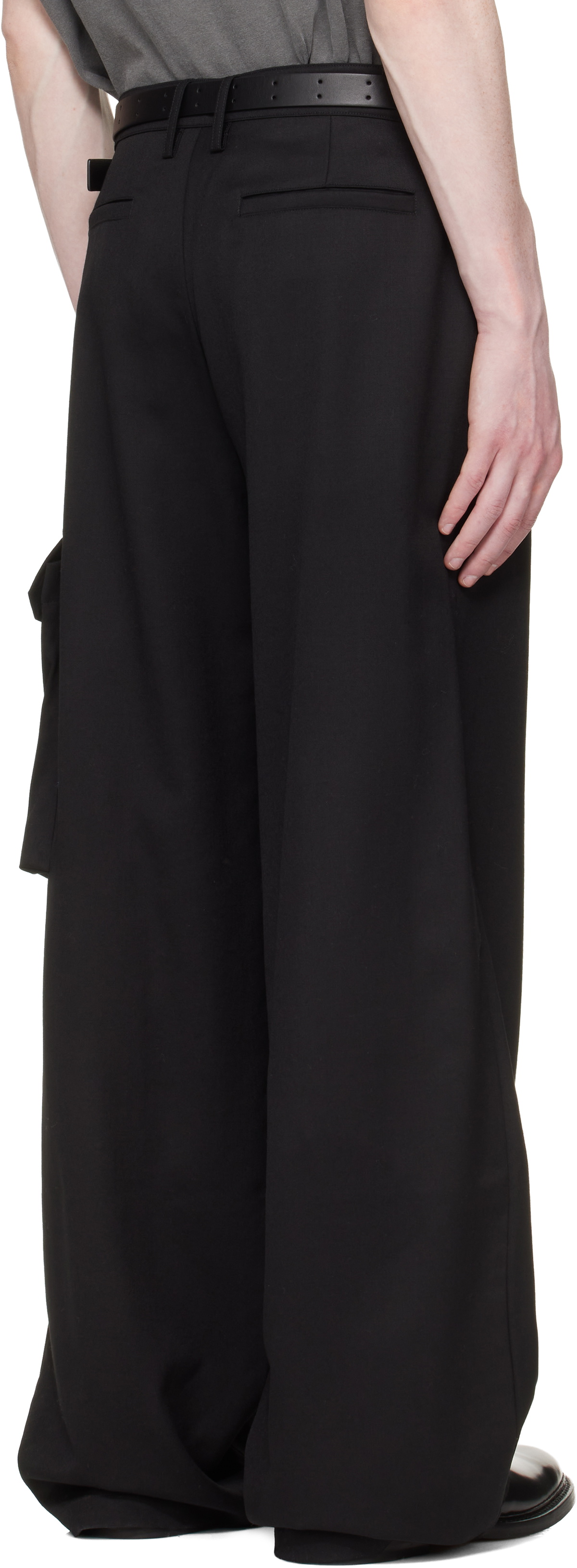 Reese Cooper Black Wool Pleated Cargo Pants