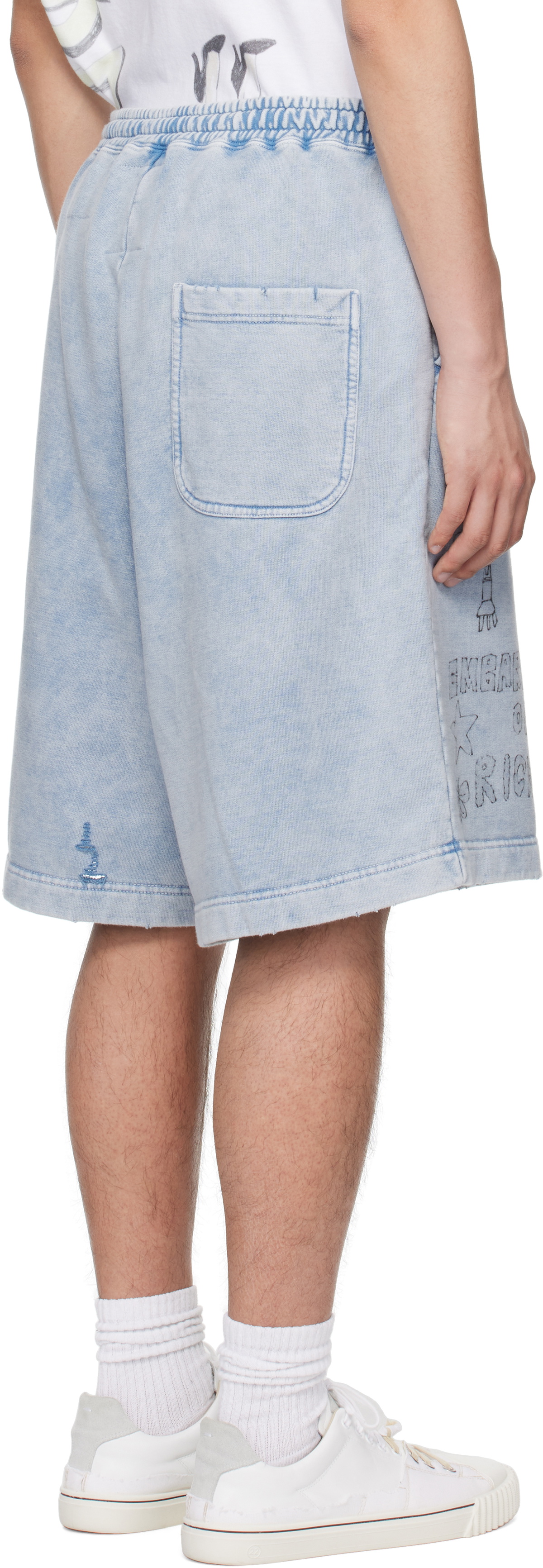 Maison MIHARA YASUHIRO Blue Bleached Graffiti Print Sweat Shorts