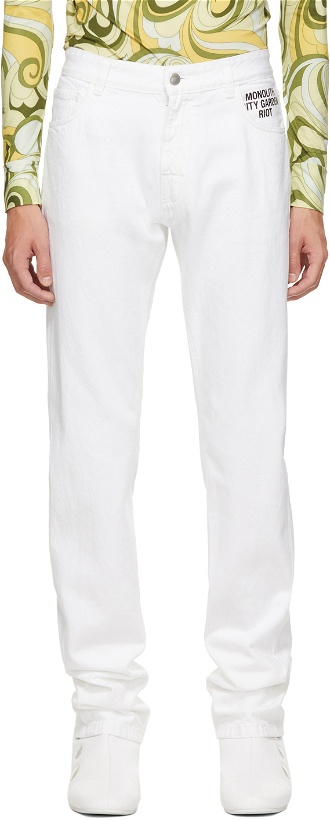Photo: Raf Simons White Denim Picture Patch Jeans