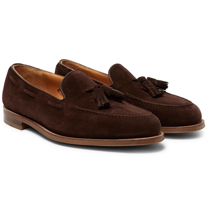 Photo: Edward Green - Hampstead Leather-Trimmed Suede Tasselled Loafers - Brown