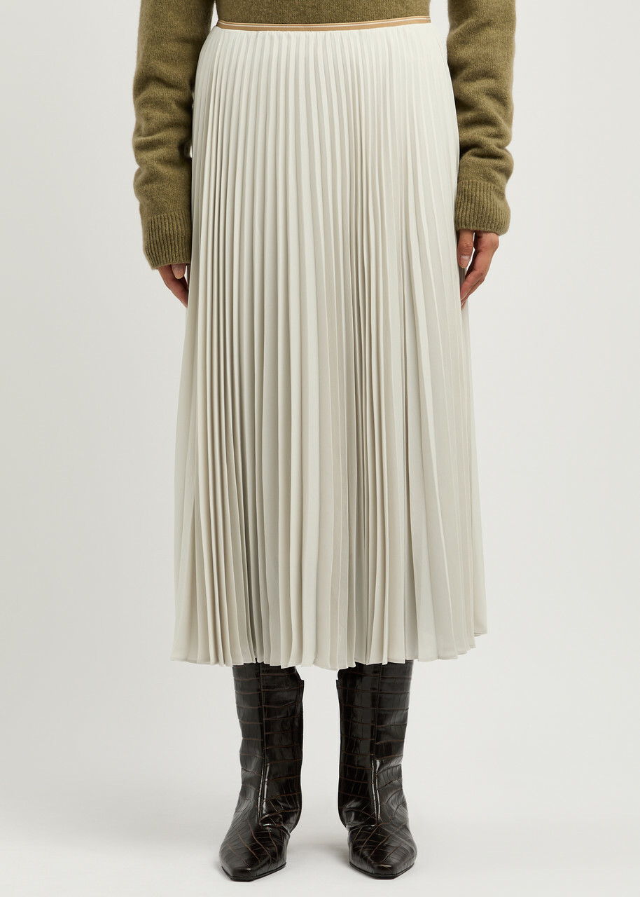 Vince Pleated Chiffon Midi Skirt Cream