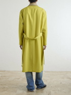 Auralee - Belted Leather-Trimmed Wool-Canvas Trench Coat - Yellow