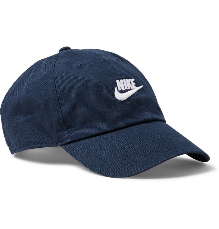 Photo: Nike - Sportswear Heritage 86 Futura Logo-Embroidered Cotton-Twill Baseball Cap - Blue