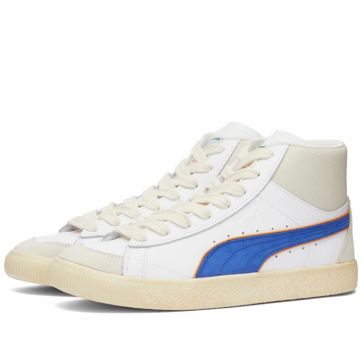 Photo: Puma x Rhuigi Clyde Mid BBall Sneakers in White/Royal Sapphire