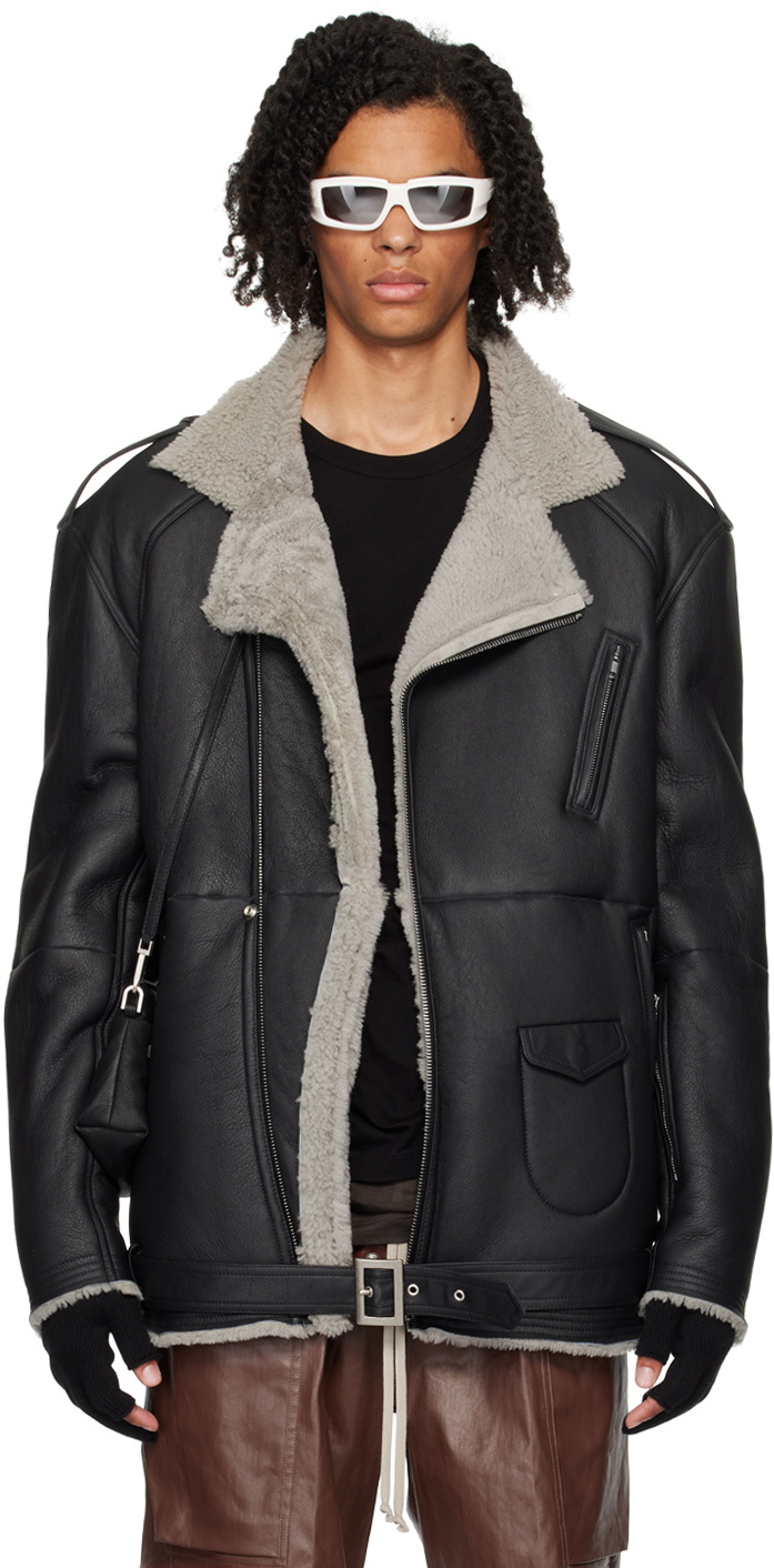 Rick Owens Black Porterville Jumbo Luke Stooges Shearling Jacket