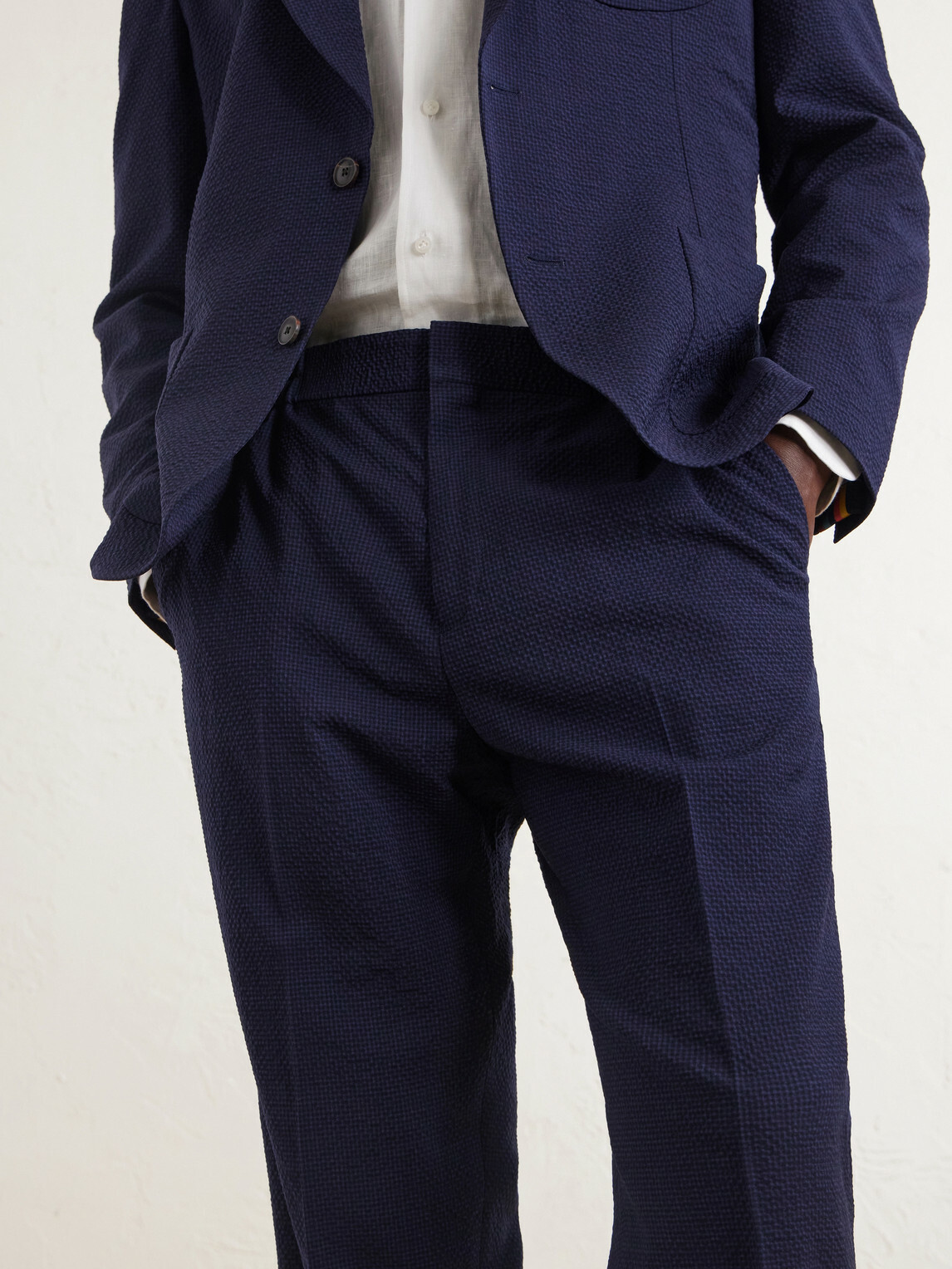 Paul Smith - Straight-Leg Wool-Blend Seersucker Suit Trousers - Blue