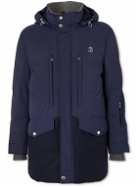 Brunello Cucinelli - Panelled Quilted Wool-Blend and Shell Hooded Down Jacket - Blue