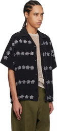 Glass Cypress Black Silk Flower Bowling Shirt