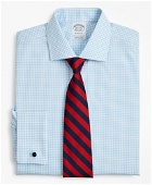 Brooks Brothers Men's Stretch Regent Regular-Fit Dress Shirt, Non-Iron Poplin English Collar French Cuff Gingham | Light Blue