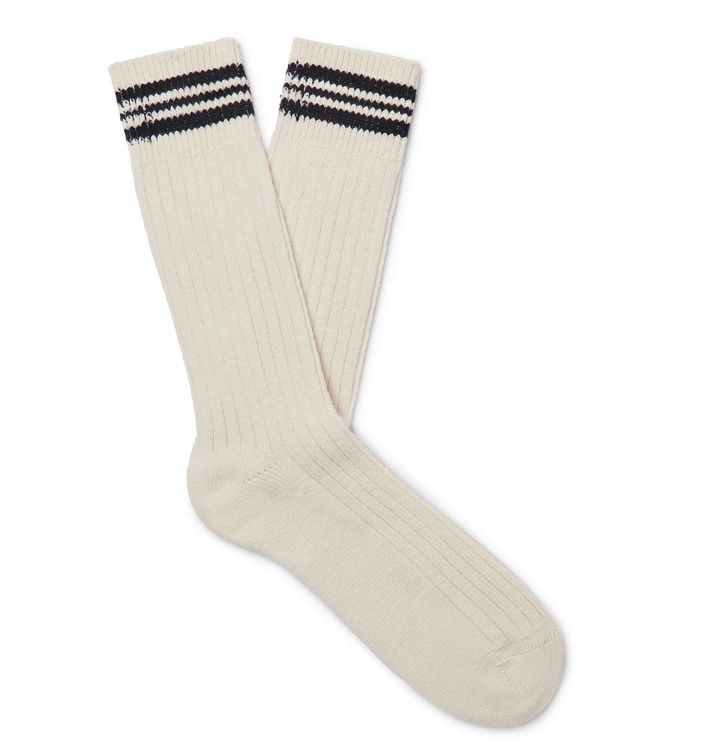 Photo: NN07 - Striped Ribbed Stretch Cotton-Blend Socks - Neutrals