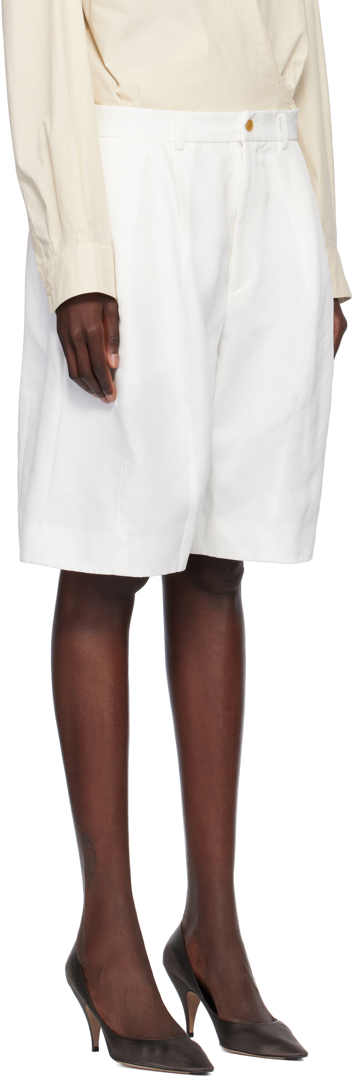 Black Comme des Garçons White Polyester Twill Shorts