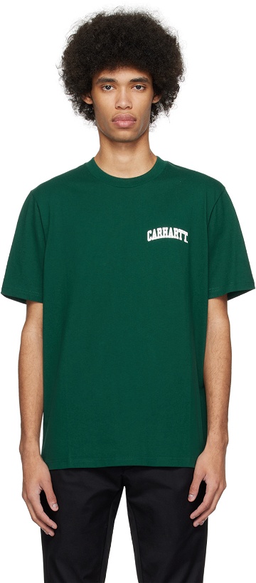 Photo: Carhartt Work In Progress Green University Script T-Shirt