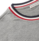 Moncler - Logo-Appliquéd Stripe-Trimmed Mélange Cotton-Jersey T-Shirt - Gray