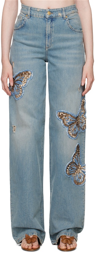 Photo: Blumarine Blue Embroidered Jeans
