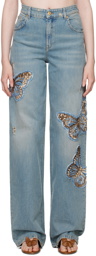 Blumarine Blue Embroidered Jeans