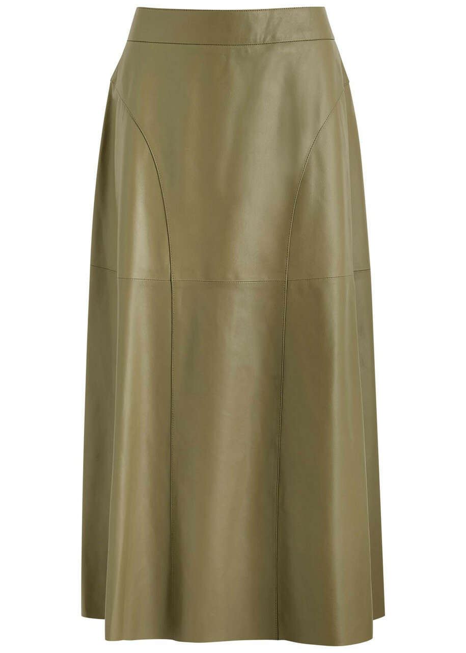 Arma Indrina Panelled Leather Midi Skirt Sage