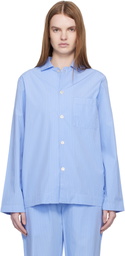 Tekla Blue Poplin Long-Sleeved Pyjama Shirt