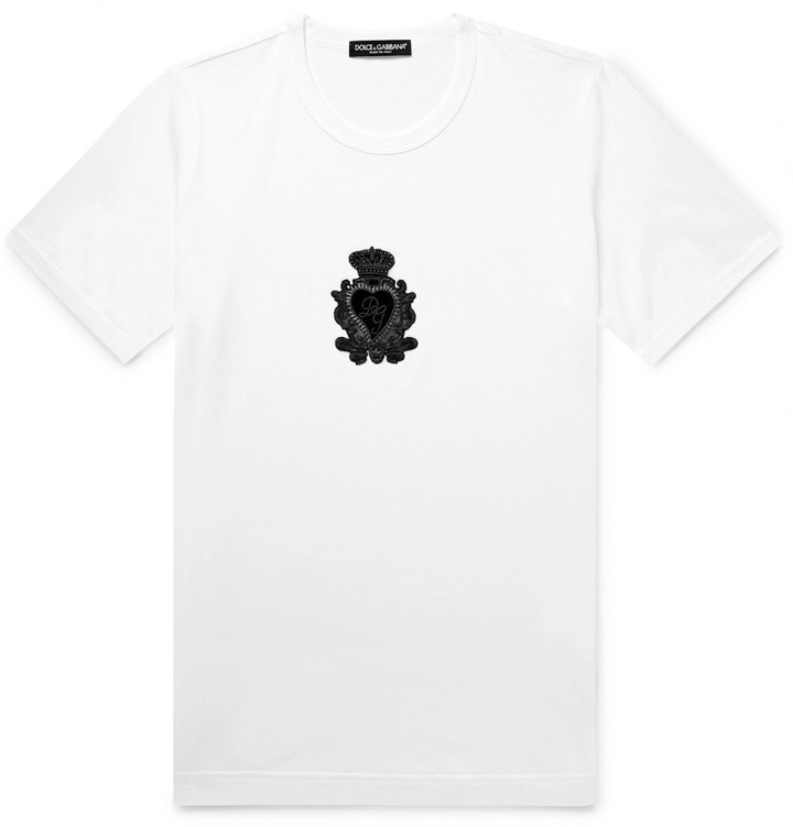 Photo: Dolce & Gabbana - Appliquéd Cotton-Jersey T-Shirt - Men - White