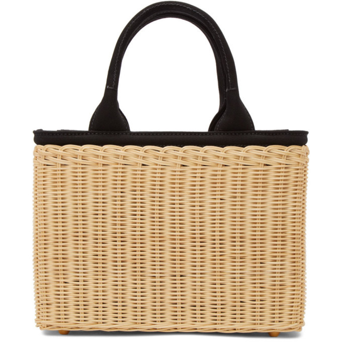 PRADA ラタン トートバッグ ベージュ/ブラック Prada Beige and Black Raffia Garden Tote Prada