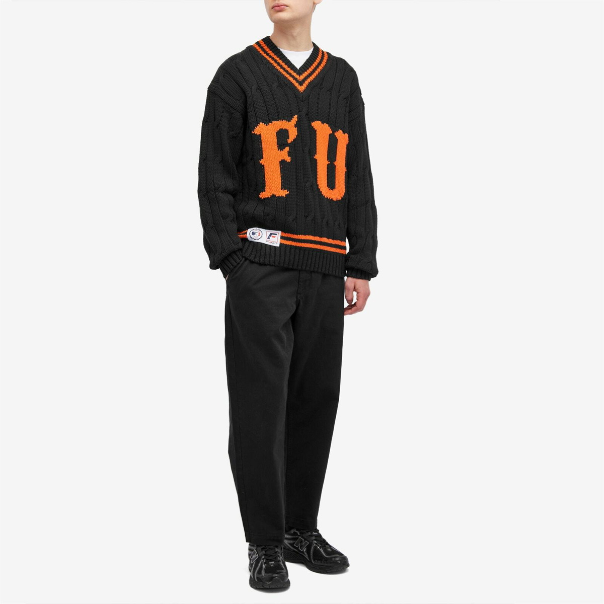 FUCT Men's Letterman V-Neck Knitted Jumper in Black