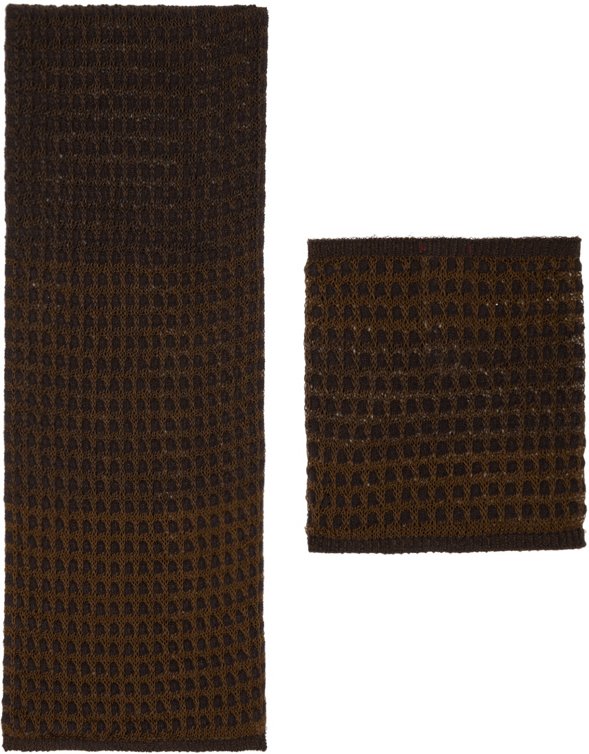 Isa Boulder SSENSE Exclusive Brown Popcorn Scarf & Neck Warmer Set