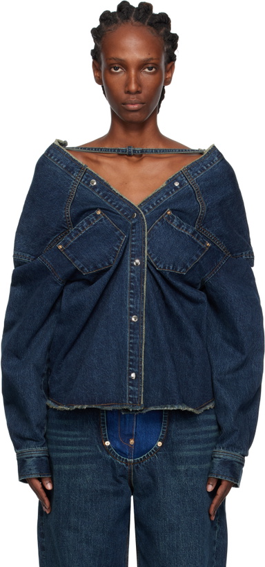 Photo: Pushbutton Navy Strap Point Denim Top