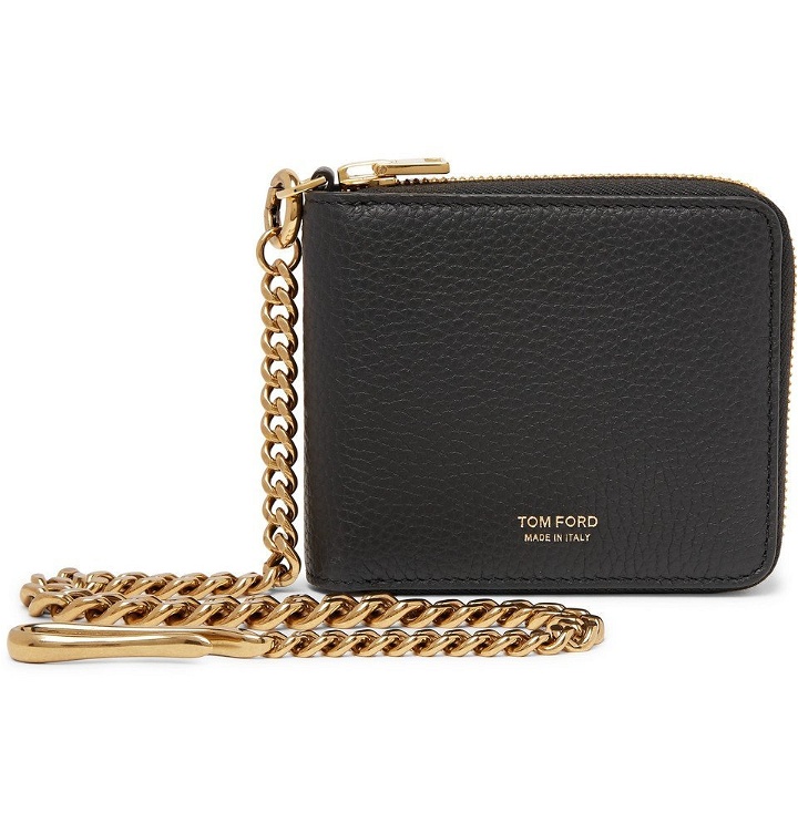 Photo: TOM FORD - Chain-Embellished Full-Grain Leather Zip-Around Wallet - Men - Black