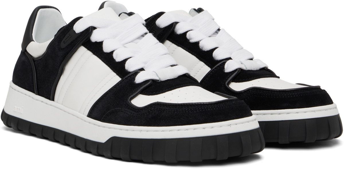 AMI Paris White & Black Leather Low-Top Walk Sneakers