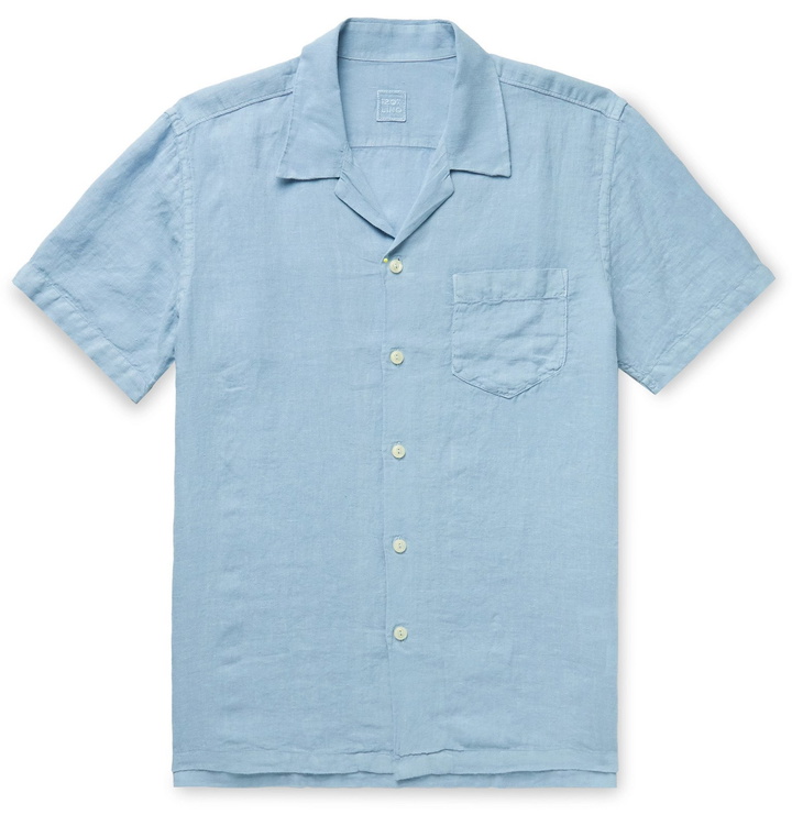 Photo: 120% - Camp-Collar Linen Shirt - Blue