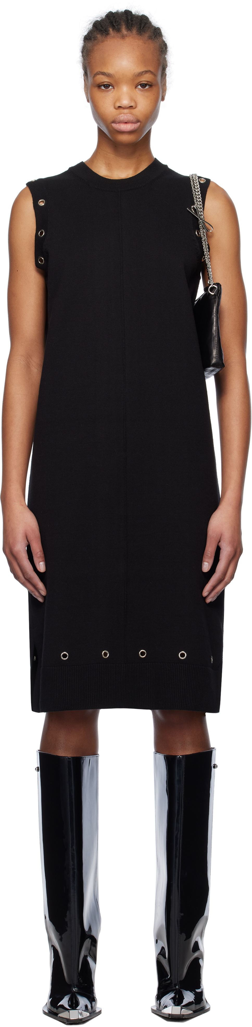 We11done Black Eyelet Knit Mini Dress